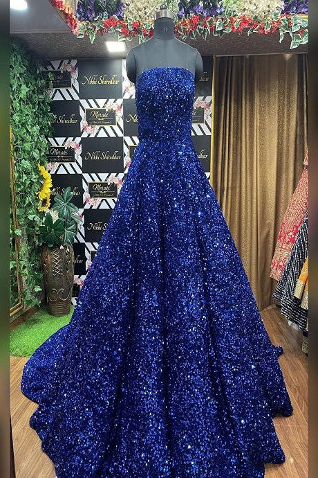 Stunning Royal Blue Color Chiffon Floral Printed Party Wear Gown